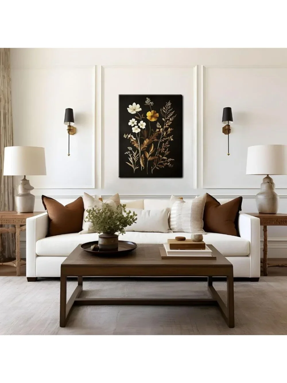 Set of 3 Vintage Black Floral Wall Art Prints - Dark Academia Botanical Decor